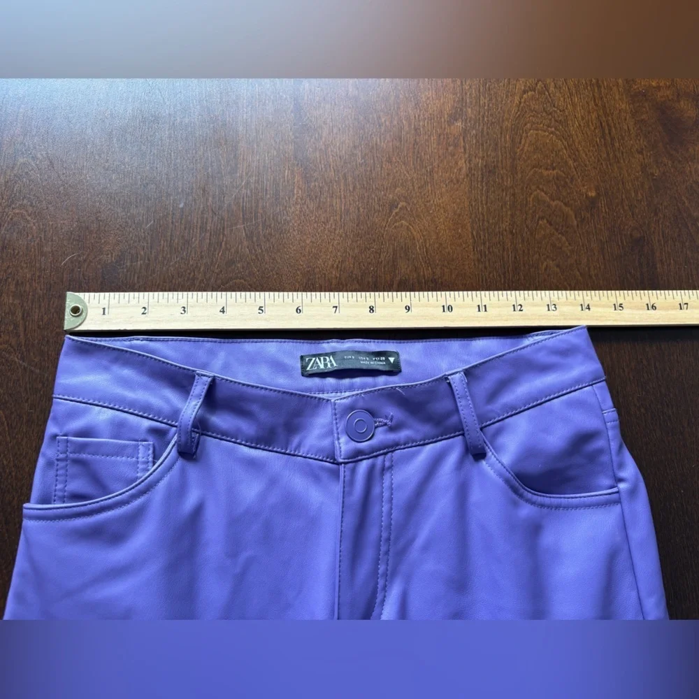 Blogger Fav! ZARA S Faux Leather Dark Mauve/Purple Pants Straight Leg Lined - Picture 11 of 16